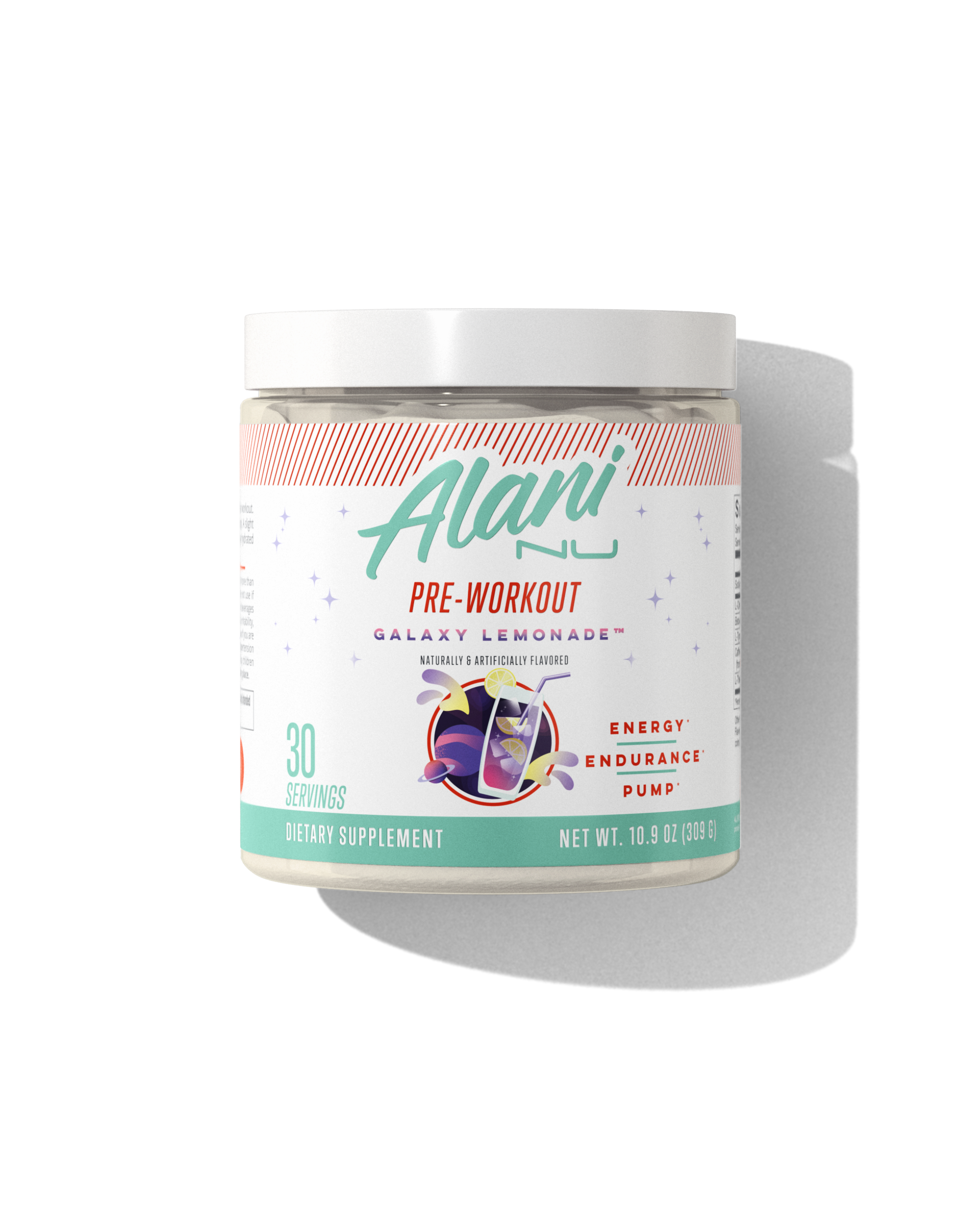 A 30 serving container of pre-workout in Galaxy Lemonade flavor.