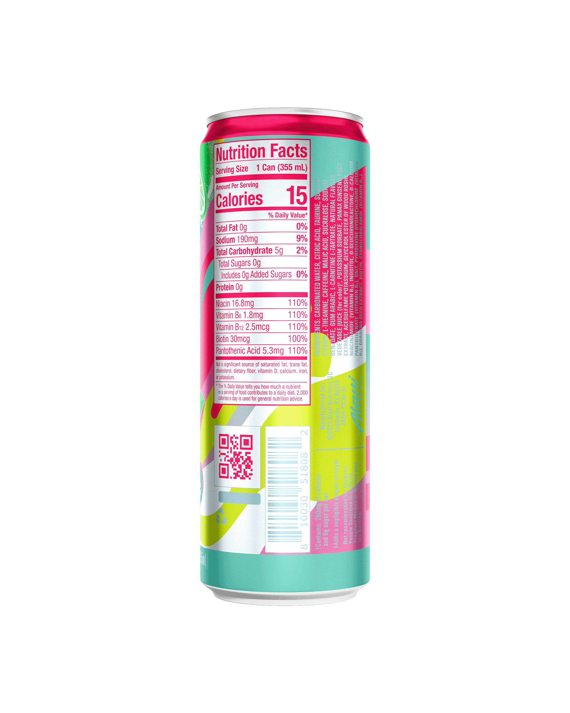 A back image of Energy Drink in Cherry Twist displaying nutrition facts.